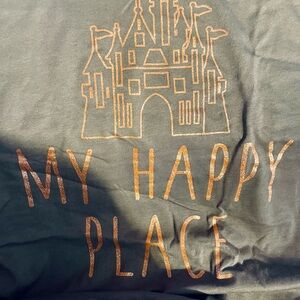 NWOT Disney Parks Tee with Castle "My Happy Place" - Gray with Rose Gold Print